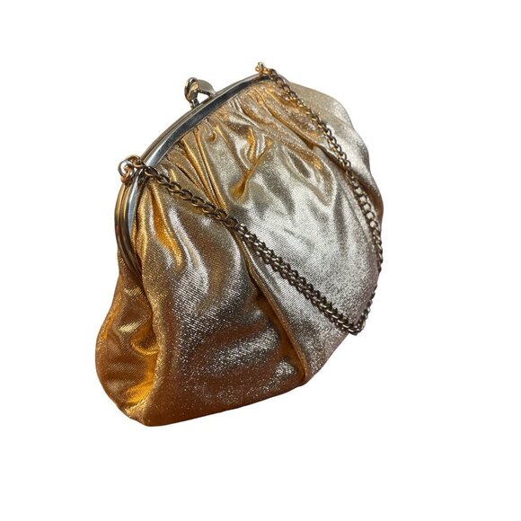 Ingber Gold Lame Small Evening Bag Purse Snap Closure - Picture 2 of 5